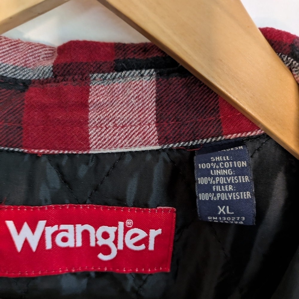 Wrangler Mens Checkered Plaid Flannel Lined Long Sleeve Button Up Shirt Size XL - Picture 4 of 6